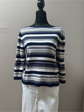 Ralph Lauren Navy and White Striped Knit Top